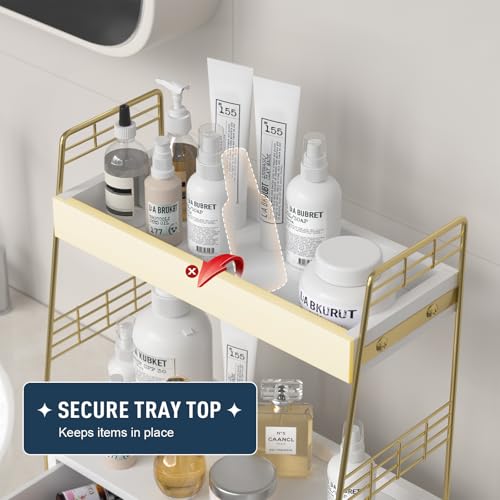 Bathroom Counter Organizer with Drawer, Slim 2-Tier Vanity Countertop Storage Shelf for Skincare, Toiletries & Small Essentials (White) - color: White