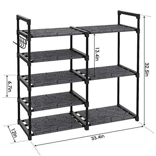 CSXGBAB Black Tubes Closet Shoe Rack, Boot Rack, 5 Tier Oxford Fabric Shelf, Easy Assembly, Sturdy and Durable, Holds Up to 30 lbs