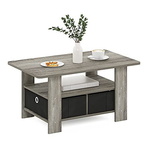 Furinno Andrey Coffee Table with Bin Drawer, French Oak Grey/Black - color: French Oak Grey/Black, style: 2 Bin