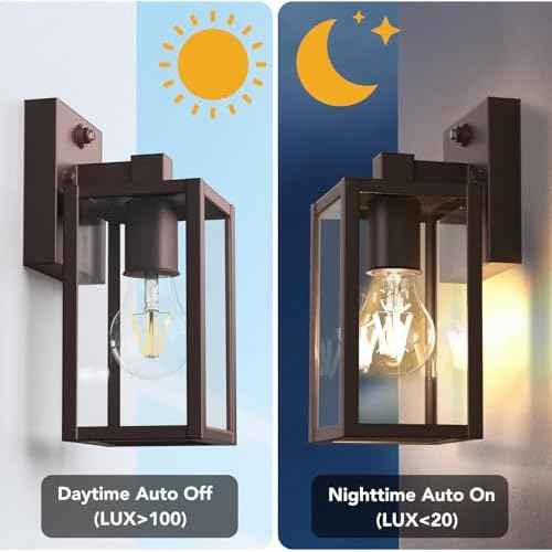 PARTPHONER Dusk to Dawn Outdoor Light Fixtures, 2-Pack Sensor Porch Lights, Waterproof Exterior Wall Sconce Lighting Lamp, Waterproof Wall Lantern for House, Doorway, Garage (Oil Rubbed Bronze)