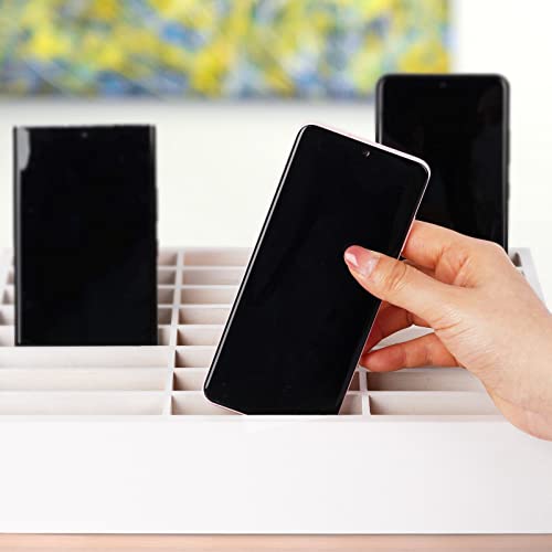 24-Grid Wooden Cell Phone Holder Desktop Organizer Storage Box for Classroom Office (White 24-Grid) - size: White 24-Grid