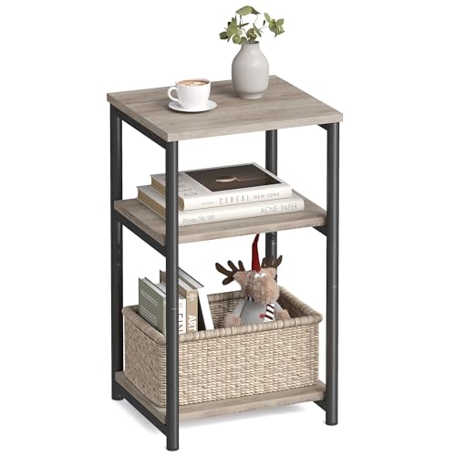 VASAGLE Side Table, Small End Table, Tall Nightstand for Living Room, Bedroom, Office, Bathroom, Greige and Classic Black ULET273B02 - color: Greige + Classic Black