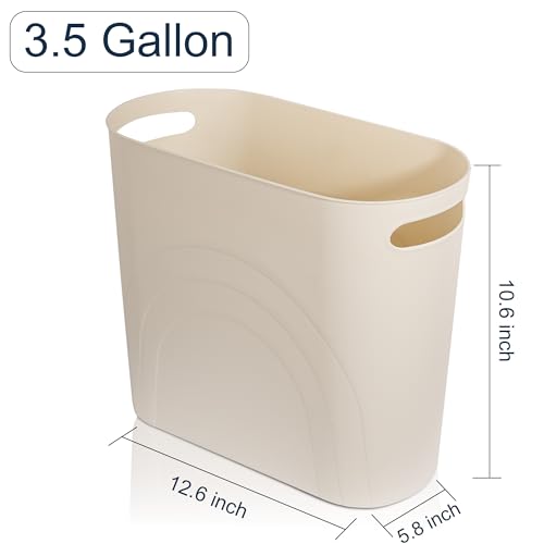 rejomiik Small Trash Can, 3.5 Gallon Slim Garbage Can Plastic Waste Basket with Handles Container Bin for Narrow Spaces Bathroom, Bedroom, Kitchen, Office at Home, 2 Pack Cream - color: Cream, size: 2 pack