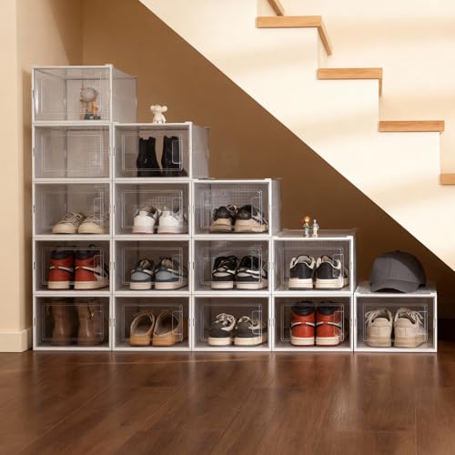 Shoe Storage Boxes, Stack Without Toppling Modular storage boxes combine freely for use in closets, under beds, hallways, and entryways. Space-saving. (Transparent, 6 Pack) - color: Transparent, 6 Pack