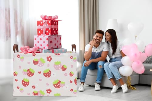 Rectangle Storage Basket with Handles,Collapsible Storage Bin,Books Box,Gift Basket(Strawberry) - color: Strawberry