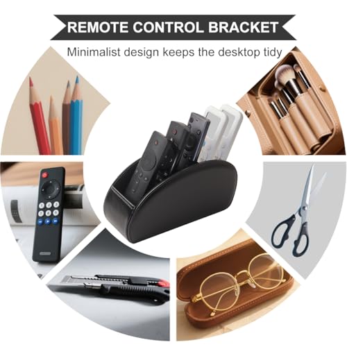 Remote Control Holder, PU Leather Remote Caddy Desktop Organizer with 5 Spacious Compartments for TV Remotes/Media Controllers/Office Supplies(Black) - color: Black