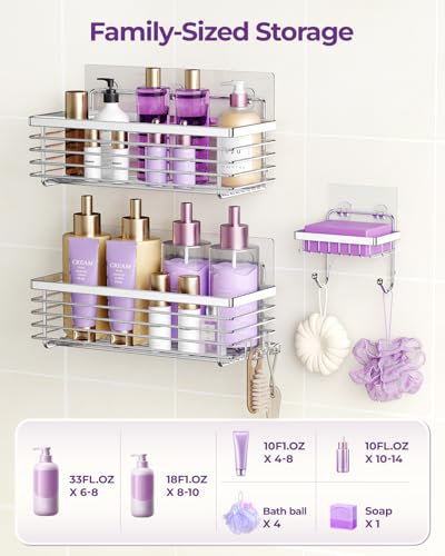 ODesign Shower Caddy 3 Pack SUS304 Stainless Steel-No Drilling-Shower Bathroom Shelves Rack,Rustproof Wall Mounted,Adhesive Shower Shelf Basket Organizer-Silver - color: Silver