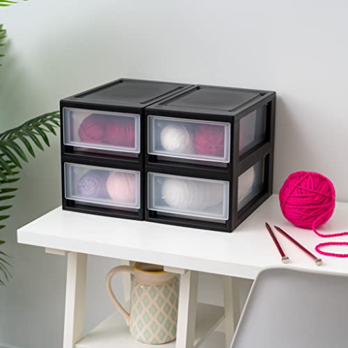 IRIS USA 6 Qt. Small Plastic Stacking Drawer, Stackable Storage Organizer Unit with Sliding Drawer for Bedroom Kitchen Under Sink Pantry Craft Room Dorm Office, Black, 4-Pack - size: 1 count (pack of 4)