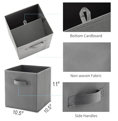 MAX Houser 6 Pack Foldable Fabric Storage Bins with Handles - Ideal for Closet Organization, Bedroom and Nursery (Grey, 10.5"x10.5"x11") - color: 14 dove Grey