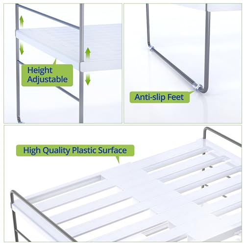 YAN & HIN 2 Pack Expandable Cabinet Organizer Shelf, 3-Tier Kitchen Cabinet Organizer for Tupperware & Food Container Storage, Adjustable Pantry Shelf Organizer for Bottles, Lids & Countertop - size: Set of 2