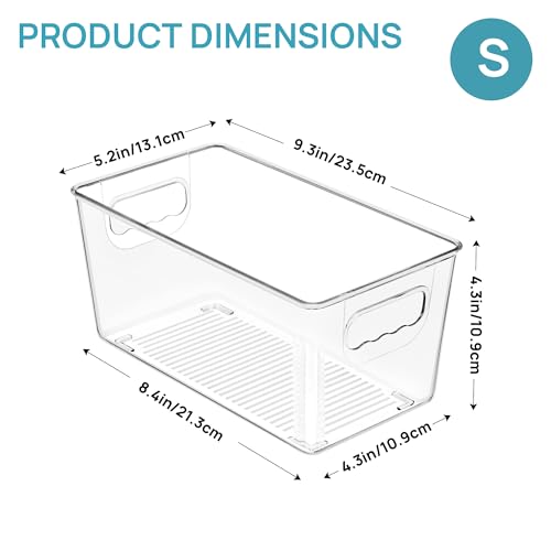 Vtopmart Clear Plastic Storage Bins, 6 PCS Pantry Organizer Bins with Handle for Refrigerator, Fridge, Cabinet, Kitchen, Countertops, Cupboard, Freezer Organization and Storage, Small - size: S(9.4”L x 5.3”W x 4.3”H)