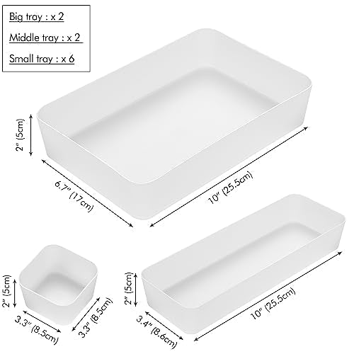 Poeland 10 Pcs Drawer Organizer Tray Storage Box for Bedroom Dresser Bathroom Kitchen, Frosted - size: 10pcs