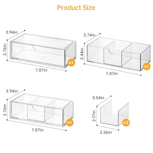 PAVSTINE Medicine Cabinet Organizer 3 Pack, Plastic Stackable Storage with 2 Drawers, Bathroom Mirror Cabinet Organizer with Removable Dividers for Wall Cabinet, Vanity, Countertop, Clear - size: 3-Tier