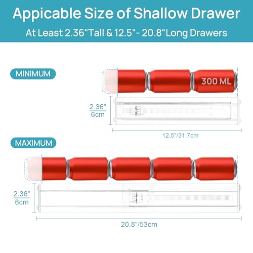 Vtopmart 8 Pack Shallow Drawer Dividers, 2.36" High 12.5"-20.8" Adjustable Expandable Kitchen Drawer Organizer, Clear Plastic Organizer Separators for Flatware, Utensil, Cutlery, Underwear, Clothes - size: 2.36" H, 12.5"-20.8" L
