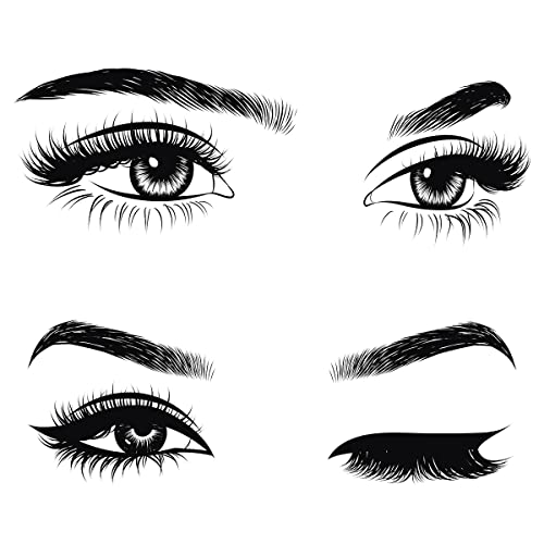 2 Pieces Black Woman Eyes Wall Stickers DIY Eyelash Eyebrow Wall Decals for Living Room Girls Bedroom Office Beauty Salon Wall Decor