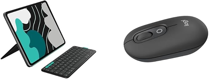 Logitech Flip Folio Bluetooth Keyboard Case for iPad Pro 13" (M4/M5) & iPad Air 13" (M2/M3) + POP Wireless Mouse with SilentTouch, Emoji Customization, Compact Design, Multi-Device - Graphite