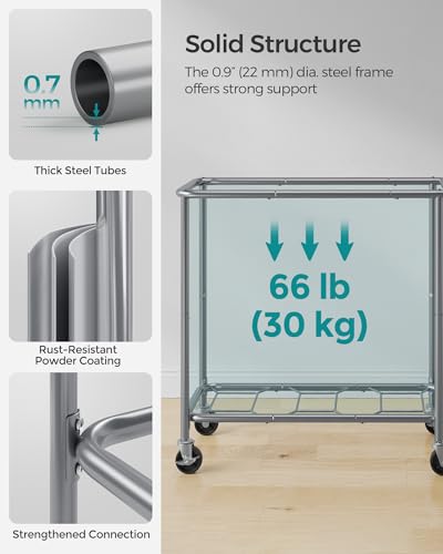 SONGMICS Laundry Basket with Wheels, 3-Section Rolling Laundry Hamper, 52.8 Gallons (200 L), Removable Liner, Steel Frame with Handle, 35.8 x 15.4 x 31.9 Inches, Dove Gray URLS005G01 - color: Dove Gray, size: 200 L (3-Section), style: Rectangular with han
