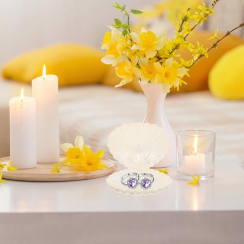 SAFIGLE Pearlescent Shell Jewelry Tray and Key Box Compact Clam Organizer for Rings Earrings Necklaces Decorative Desktop Storage for Entryway and Home