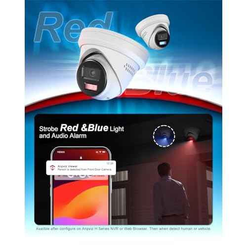 Anpviz 5MP PoE IP Camera, Strobe Red & Blue Light and Audio Alarm, Metal Turret Security Camera Outdoor, Two Way Audio, Smart Color Night Vision, Human Vehicle Detection, 2.8mm Lens, IP67 Waterproof