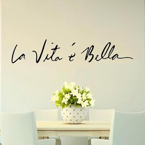 la vita e Bella Life is Beautiful Italian Quote Sticker Decal Home Window Front Door Decoration Reception Sign Removable Vinyl Wall Sticker CL297 (S 36.8x7inch, Black)