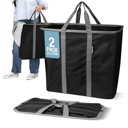 CleverMade Collapsible Laundry Caddy – Foldable Laundry Hamper & Tote, XXL 64L Pop-Up Laundry Basket with Handles, Space-Saving Laundry Organizer for Home, Dorm, Closet & Travel, 2 Pack - Black Gray - color: Black Gray