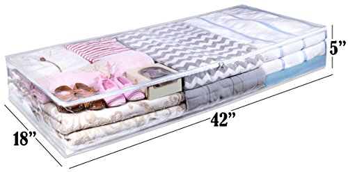 Masirs Clear Underbed Storage Bag, Durable Vinyl Material to Shield Your Contents from Dust, Dirt and Moisture, Easy Gliding Zipper for Easy Access and Label Pocket for Easy Identification, (2-Pack) - size: Under-Bed Storage Bag