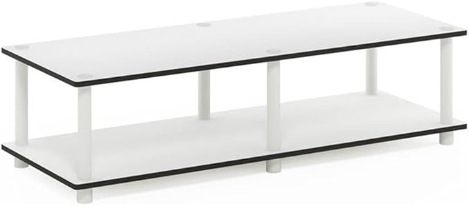 Furinno JUST TV Stand, 2-Tier Wide Entertainment Center with Open Shelf, No Tools TV Console for TV up to 46 Inch with Tubes, for Living Room, Bedroom, White