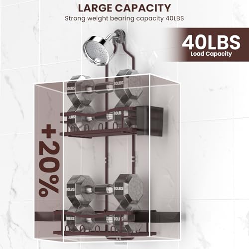 REINHARDT Shower Caddy Hanging, Rustproof Shower Caddy Anti-Swing Shower Organizer No Drilling Showers Racks with Soap Holder Multi Hooks Bathroom Storage for Shampoo Sponge, Bronze - color: Bronze