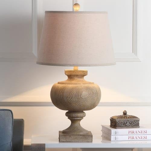 SAFAVIEH Lighting Collection Prescott Rustic Farmhouse Wood Finish 31-inch Bedroom Living Room Home Office Desk Nightstand Table Lamp (LED Bulb Included)