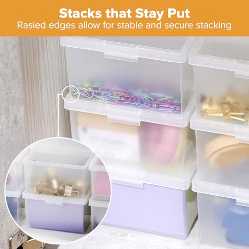 Bostitch Konnect Storage Containers with Lids, Office Organizer, Clear Plastic Box, Stackable for Index Cards, Labels, 1 Qt, 3 Pack - size: 3-Pack
