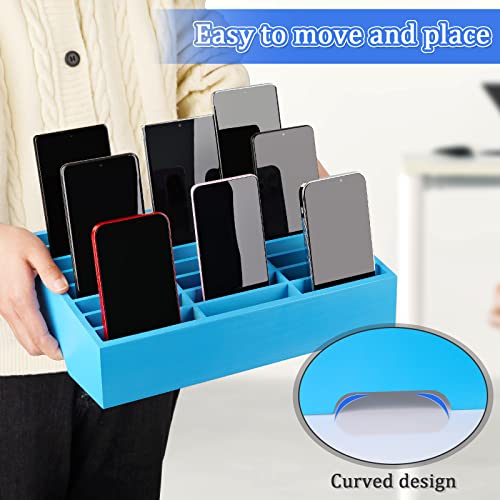 24-Grid Wooden Cell Phone Holder Desktop Organizer Storage Box for Classroom Office (Blue 24-Grid) - size: Blue 24-Grid