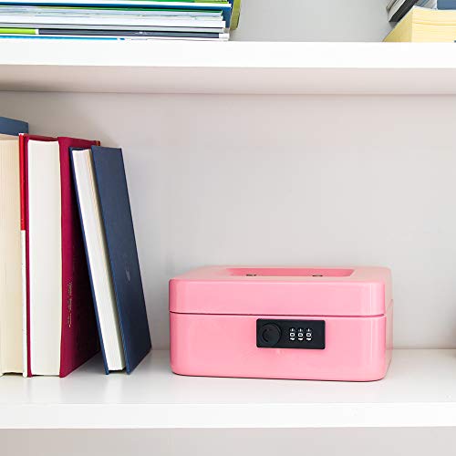 KYODOLED Medium Cash Box with Combination Lock Safe Metal Money Box with Money Tray for Security Lock Box 7.87x 6.30x 3.54Inch Pink Medium - color: Pink, size: Medium