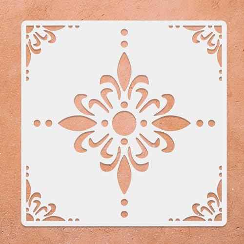 2pcs 12 x 12 Inches Large Floor Tile Stencils for Painting Floors, Tiles, Walkway, Patio, Wood, Reusable Mandala Stencil for Porch Concrete Floor Stencil