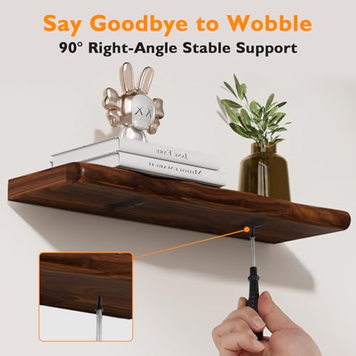 Solid Wood Live Edge Floating Shelves Set of 2 – 24" Rustic Wall Shelf with Hidden Bracket System, Wall Mounted Shelves for Bathroom, Kitchen, Living Room, Bedroom (Walnut) - color: Walnut, size: 24 inch - 2pcs