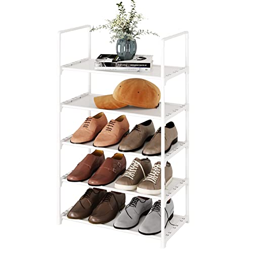 5-Tier Stackable Shoe Rack, Narrow Shoe Stand for 10-12 Pairs Shoe and Boots Organizer Storage Shelf Space Saving for Closet, Entryway and Hallway(White) - size: 5-Tier(White)