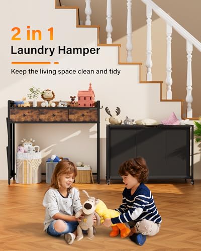 Laundry Hamper Laundry Basket: Rolling Laundry Basket Organizer with Wheels - Laundry Hamper 3 Section with Shelf Drawers Oxford Laundry Bags - Laundry Sorter for Laundry Room Bathroom Bedroom