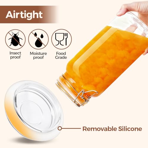 ComSaf 3-Pack 78oz Large Square Airtight Glass Jars for Bulk Food, Holds a 4lb Bag of Sugar or 5lb of Rice, Wide Mouth Canister for Flour, Coffee & Pantry Organization - size: 78oz*3
