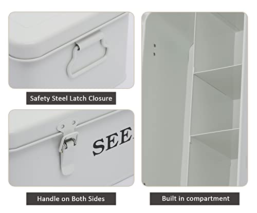 Seed Saving Box, Metal Seed Bin, Seed Storage Organizer, Seed Packet Container with Lid, Seed Envelope Storage Box, 4 Compartments Garden Seed Bin with Safety Locks-White - color: White
