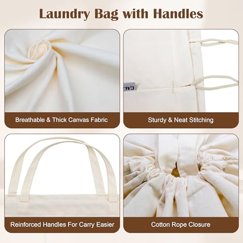 Canvas Laundry Bag 33"Wx 35"H, Thick Canvas Laundry Bag with Handles & Drawstring, Extra Large Heavy Duty Washable Basket Liner Hamper Liner Storage Sack (Beige XL, 2 Pack) - color: Beige, size: XL 33"W x 35"H┃2 Pack