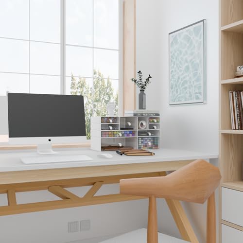 ‌Yashong Desk Organizer Set, White & Clear Stackable Dustproof Storage Boxes for Desktop, Office, DIY Craft & Vertical Space Saving, Perfect for Makeup, Stationery, Jewelry Organization - size: 10 drawer