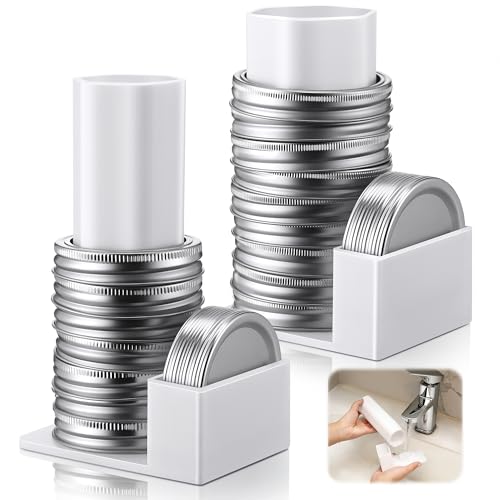 Feekoon Mason Jar Lid Organizer & Holder 2 Pack, Lid Storage Organizer for Regular & Wide Mouth, Removable Sleeve Design Holds 20 Lids & 20 Rings, Mason Jar Accessories for Kitchen Cabinet Storage
