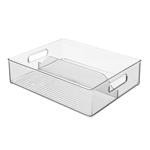 iDesign Divided Storage Bin with Handle for Pantry, Fridge, or Freezer, Clear, Made in USA - style: Pack of 1