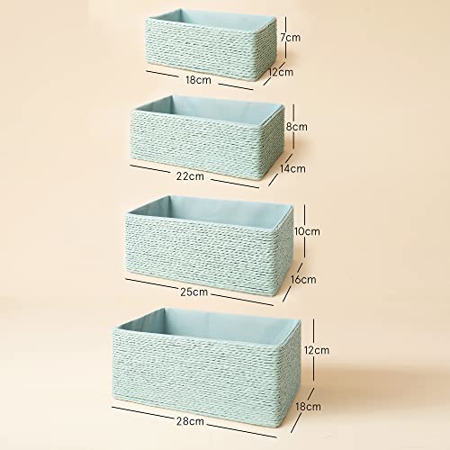 Storage Baskets Set 4 - Stackable Woven Basket Paper Rope Bin, Storage Boxes for Makeup Closet Bathroom Bedroom (Light Green) - color: Light Green