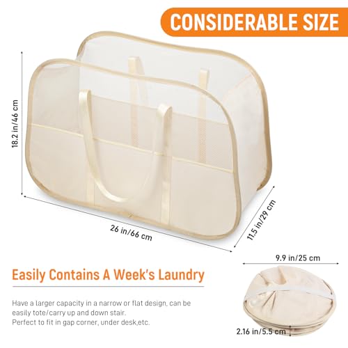 Collapsible Laundry Baskets with Easy Carry Handles, 95L Clothes Hamper for Storage, Foldable Laundry Basket Tear-proof, Large Pop Up Hampers for Laundry, Bedroom, Bathroom, Dorm Beige - style: Beige