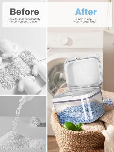 LivLab Mker 4 Pack Laundry Detergent Dispenser with One-Press Lid, Clear PET Powder container with Measuring Cup, Pods container set of 4 - color: 2.2l-w