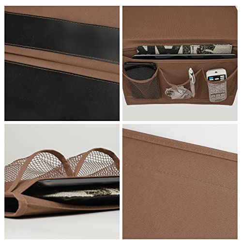 Surblue Bedside Caddy 4 Pockets Bedside Storage Organizer for TV Remote Control Phone Glasses Magazine (Coffee) - color: Coffee
