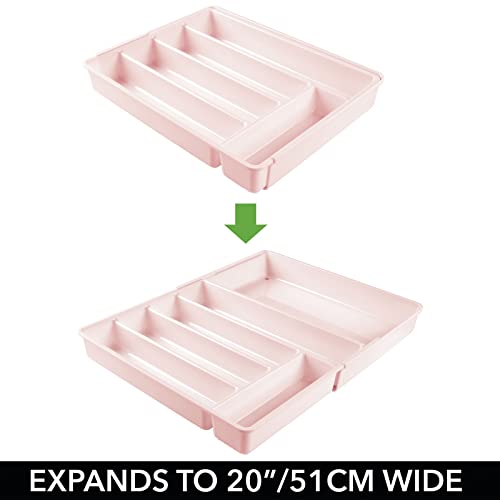 mDesign Adjustable, Expandable Plastic Kitchen Cabinet Drawer Storage Organizer Tray - for Storing Organizing Cutlery, Spoons, Cooking Utensils, Gadgets - Light Pink/Blush