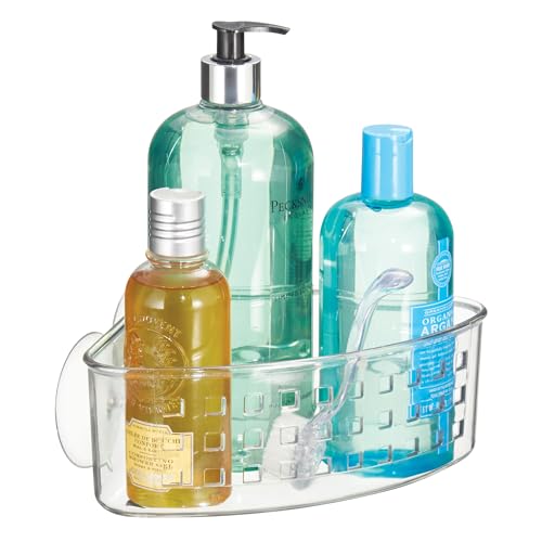 iDesign Plastic Suction Cup Corner Shower Basket for Bathroom Storage - Clear - Made in USA - style: Pack of 1