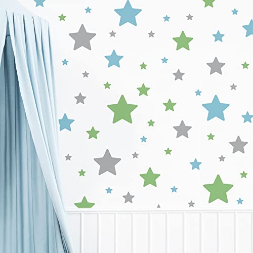 Stars Wall Decals Peel and Stick, Green Blue Grey Stars Wall Stickers for Adults Bedroom, Vinyl Stars Wall Decals for Living Room