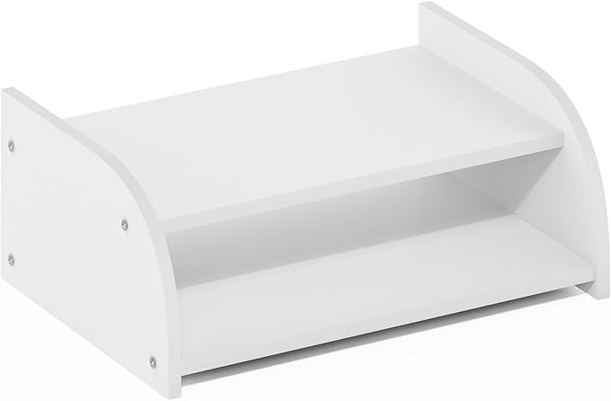 Furinno Classic Desk Organizers and Accessories, 2-Tier Monitor Riser, Office Organization, Desk Top Book Shelf, for Office Supplies, Desk Accessories, White
